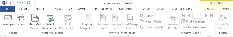 mail merge menu