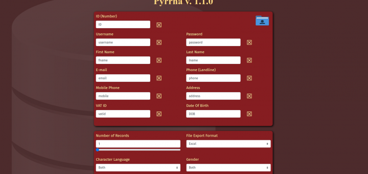 Pyrrha random user data generator