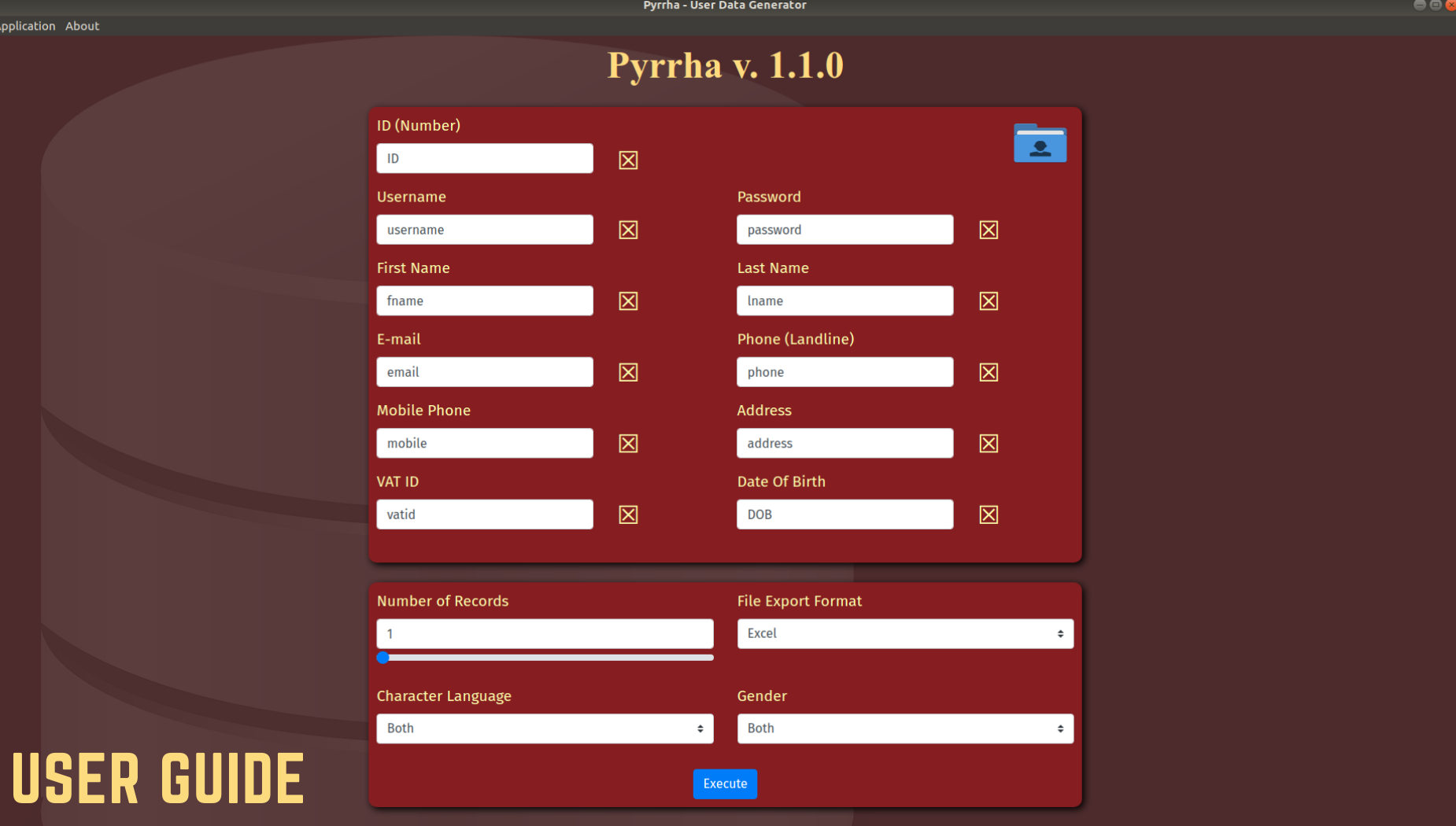 Pyrrha random user data generator